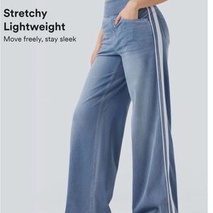 Halara Flex High Waisted Stripe Wide Leg Flowy Washed Casual Jeans with Pockets